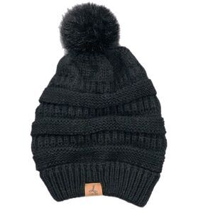 LOROME Cable Knit Pom Beanie Women’s OS Black Winter Hat.